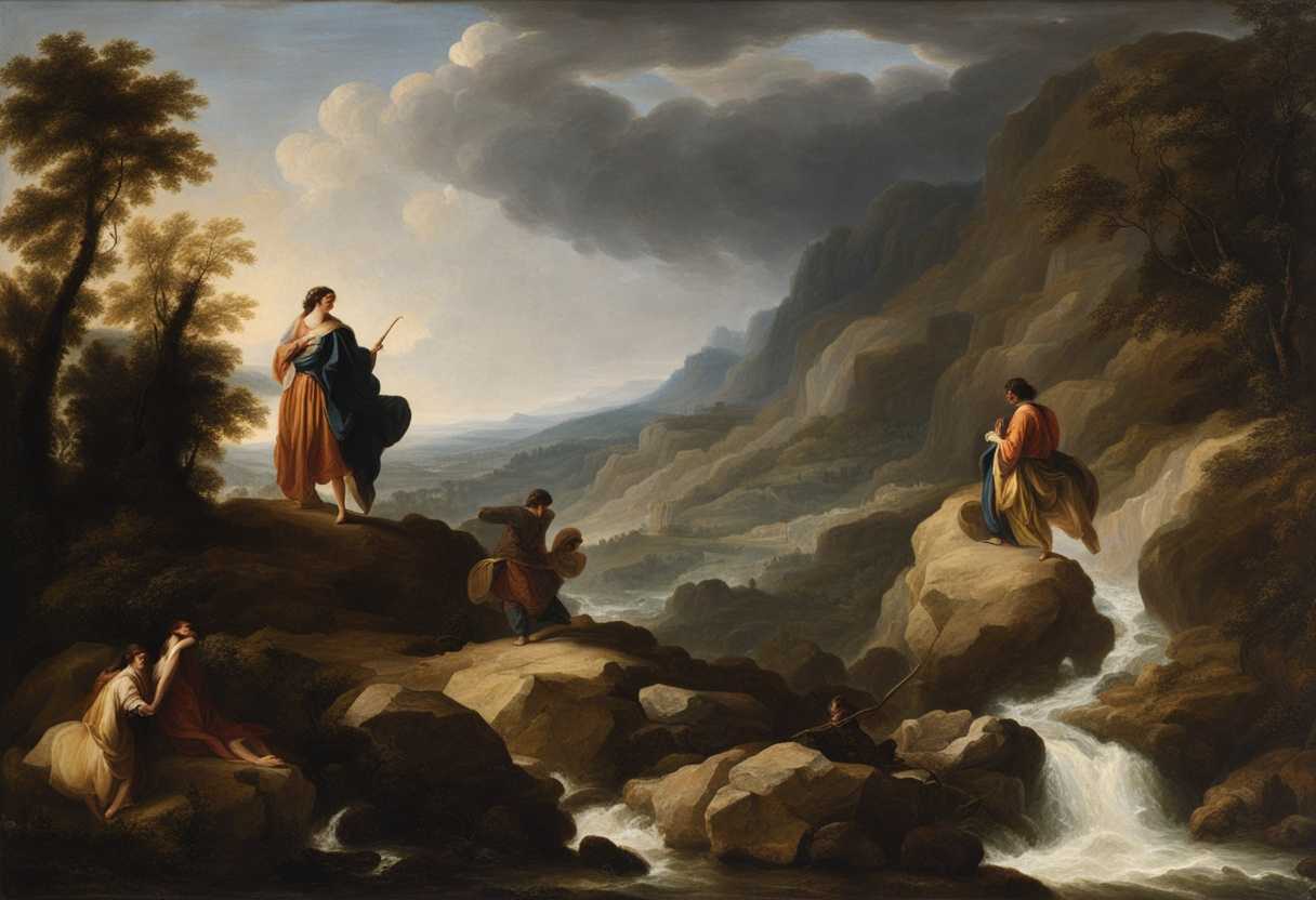 A-figure-gazes-in-awe-at-streams-of-oil-flowing-from-rocky-terrain_ccwg