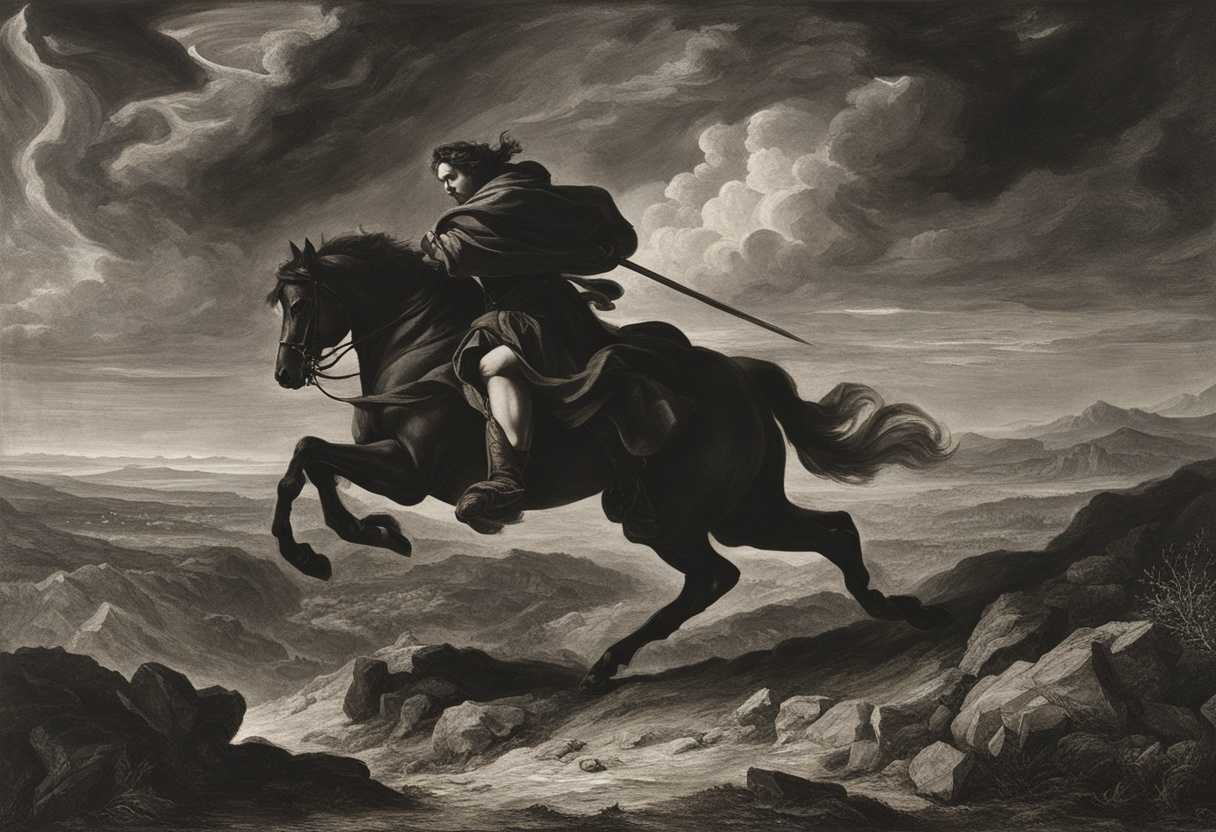 Man-faces-Satan-in-a-desolate-landscape-embodying-resilience-and-determination-in-a-dramatic-battle_pgld