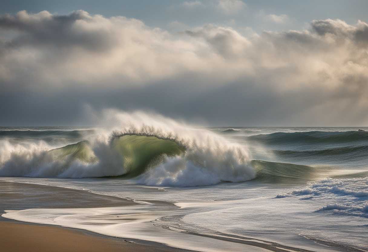 A-tranquil-beach-scene-frozen-waves-meet-serene-cattle-contrasting-raw-power-with-calm_pxuu