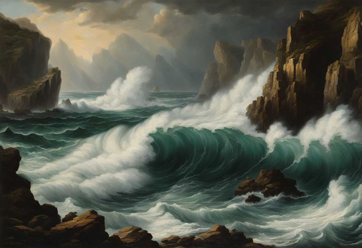 A-stormy-sea-with-towering-waves-crashing-against-rugged-cliffs-evoking-a-sense-of-ancient-power-an_bijn