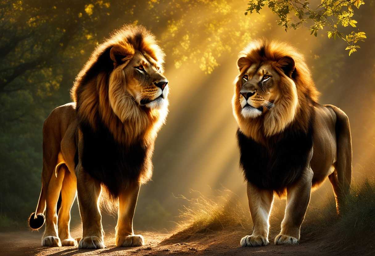 Majestic-lions-in-the-wild-bathed-in-golden-sunlight-poised-and-powerful-in-the-thicket_iril