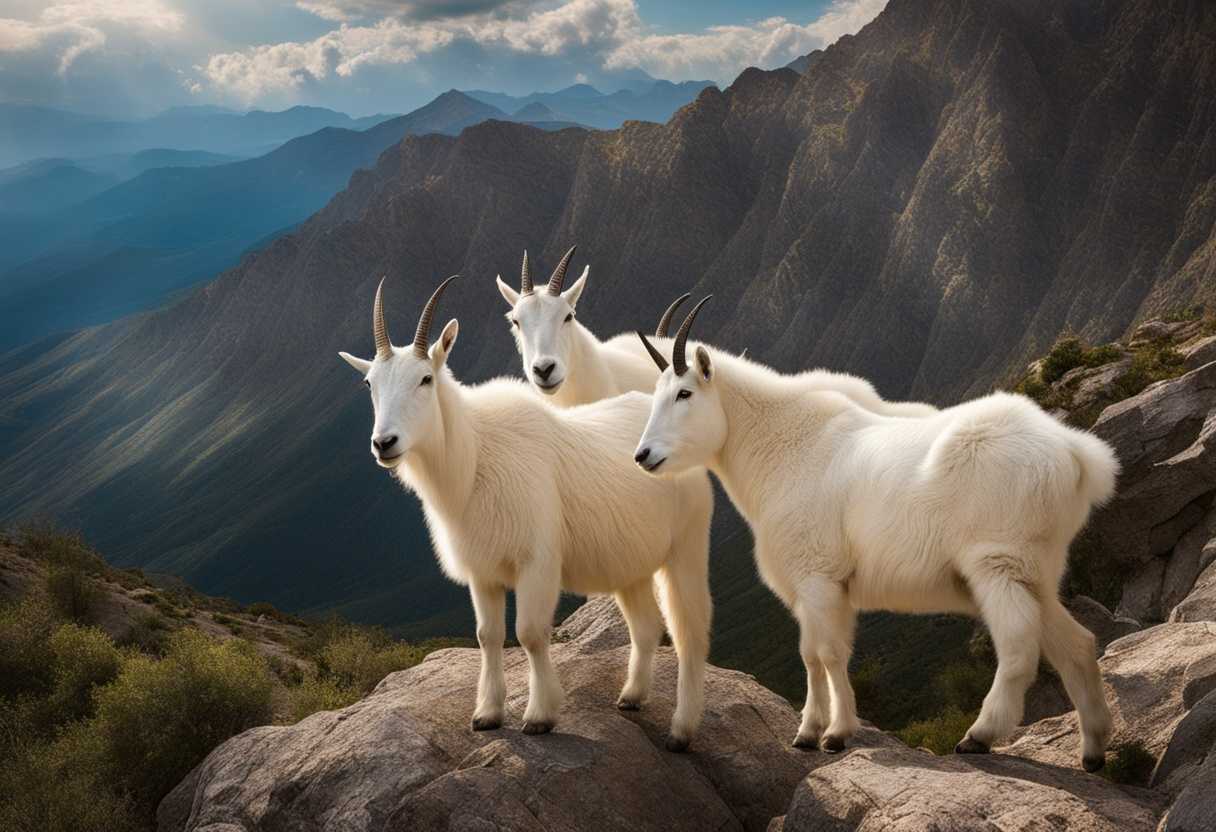 Mountain-goats-and-their-young-navigate-rugged-terrain-showcasing-resilience-nurturing-bonds-and-_svlw