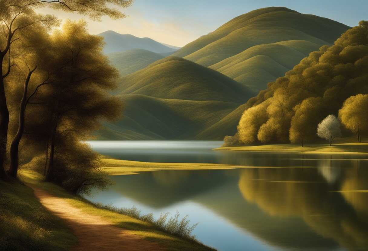 A-serene-scene-at-a-tranquil-lake-with-gentle-hills-a-majestic-tree-and-peaceful-rest_stho
