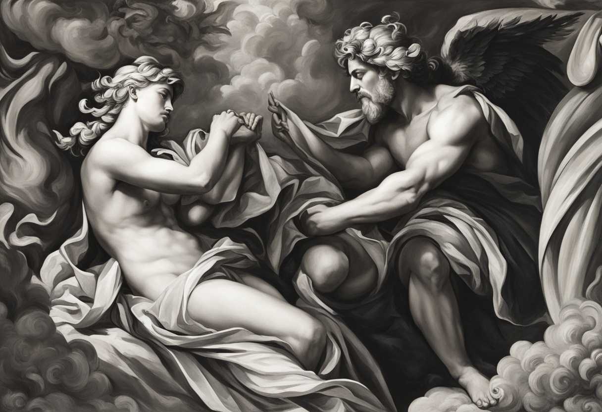 A-rebellious-figure-challenges-a-serene-and-majestic-deity-with-defiance-and-wisdom_nrsv