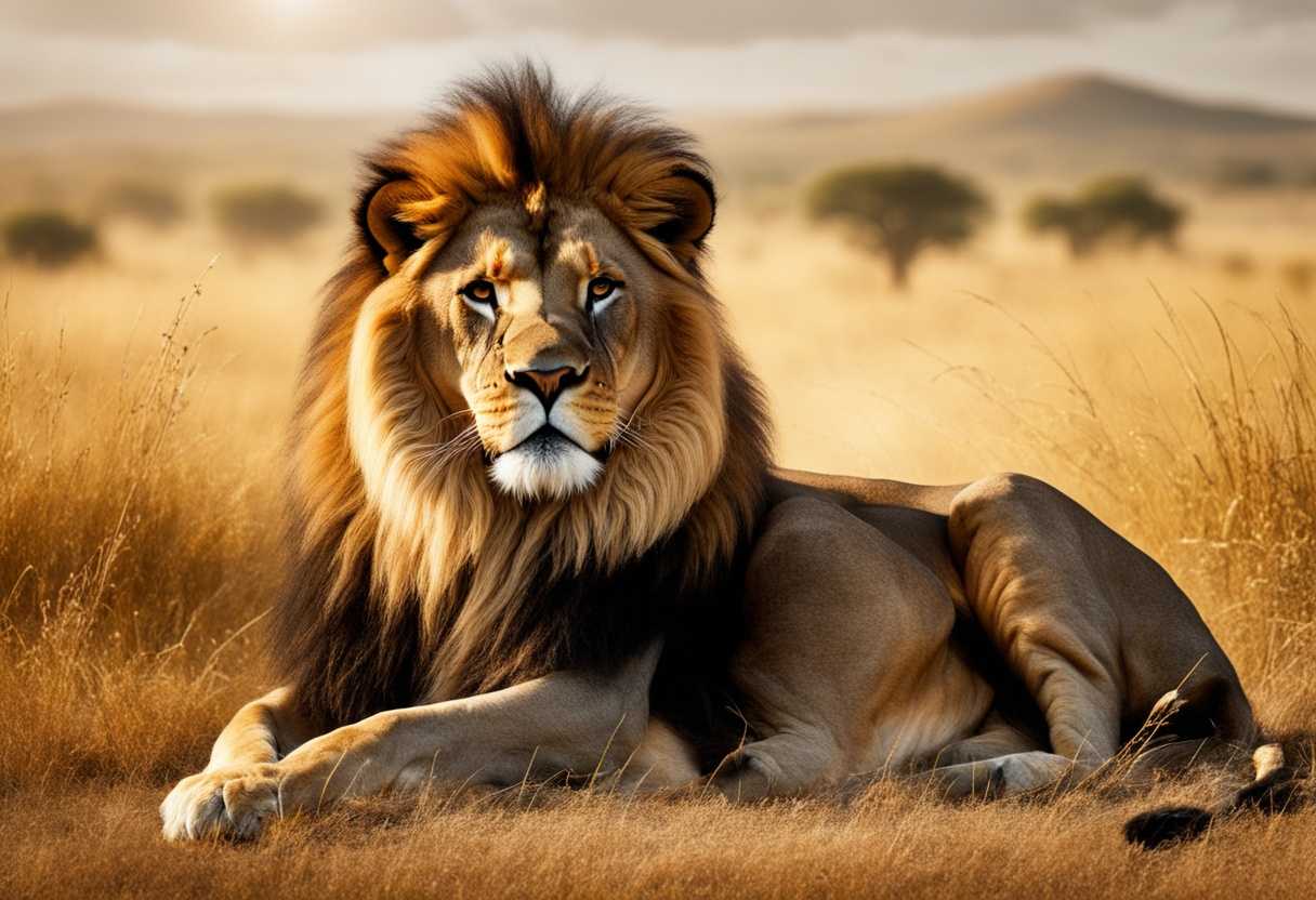 Majestic-lion-leading-pride-in-golden-savannah-showcasing-unity-strength-and-regal-bond_gird