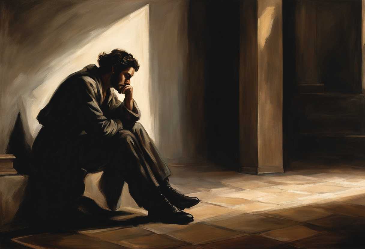 A-man-sits-alone-in-a-dimly-lit-room-lost-in-thought-and-grappling-with-inner-turmoil_aqpo