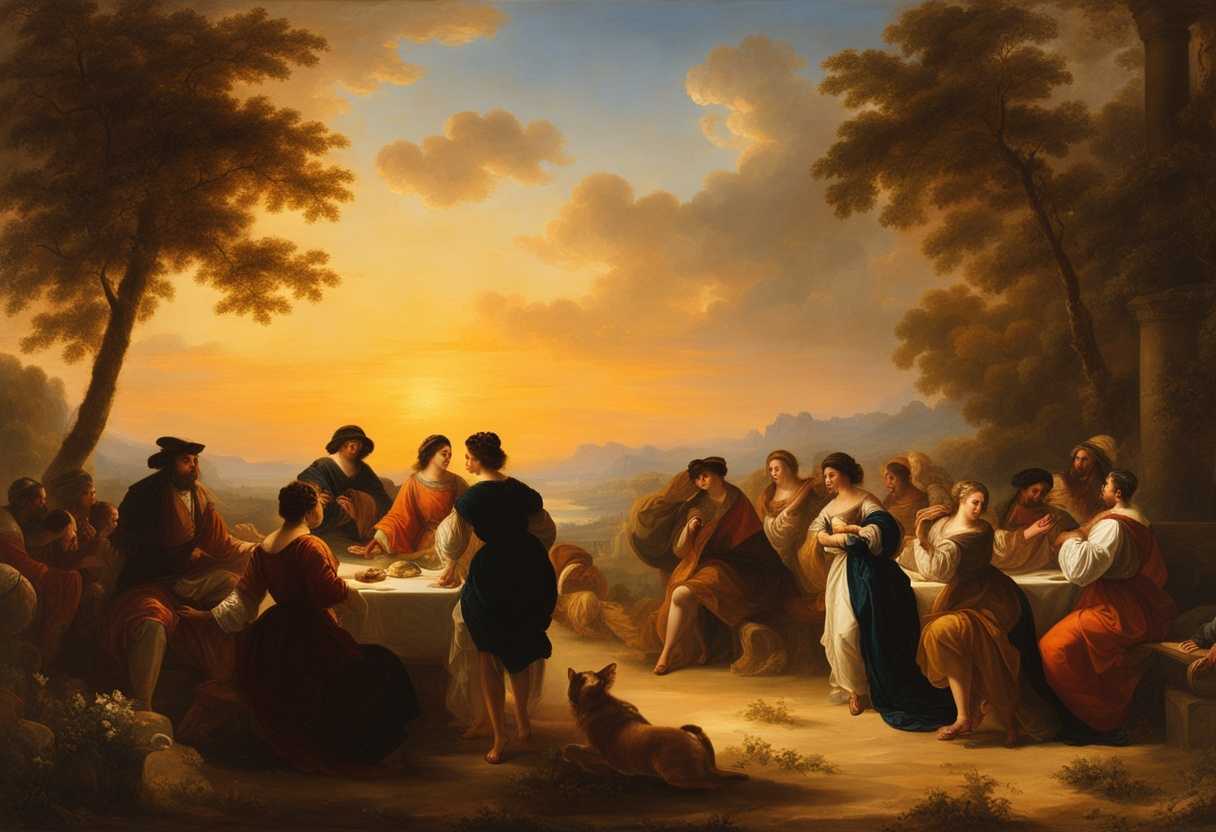 Diverse-group-enjoying-activities-under-golden-sunset-vibrant-sky-creating-a-warm-dreamy-atmosphe_wjby