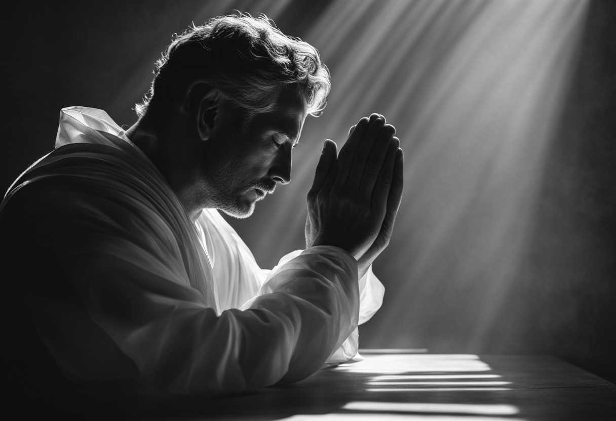 Dramatic-black-and-white-photo-captures-man-in-deep-prayer-bathed-in-ethereal-light_ajwt