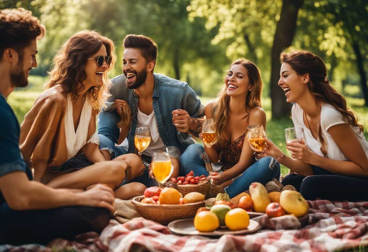 Friends-laughing-and-enjoying-a-picnic-in-a-sunny-park-vibrant-colors-carefree-camaraderie_kykl