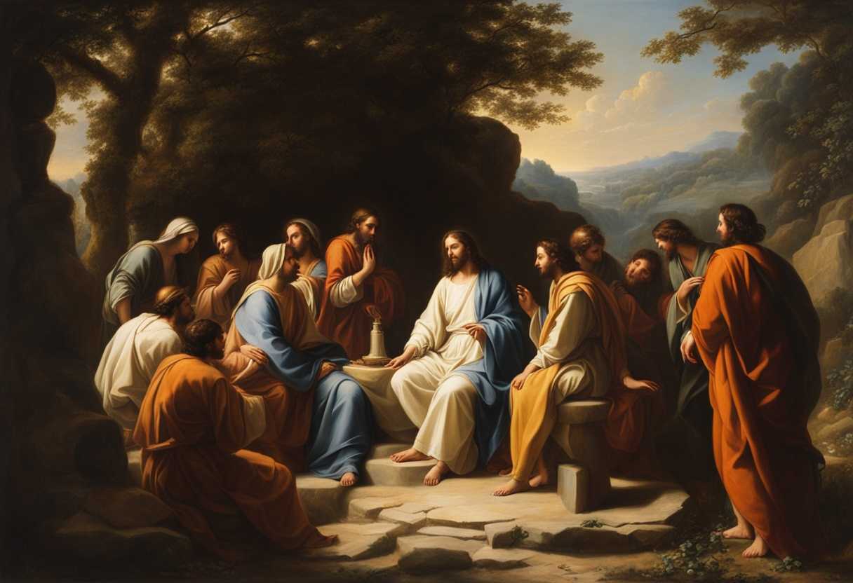 Jesus-and-disciples-gather-in-tranquil-setting-sunlight-illuminating-removed-stone-evoking-reveren_oxnj