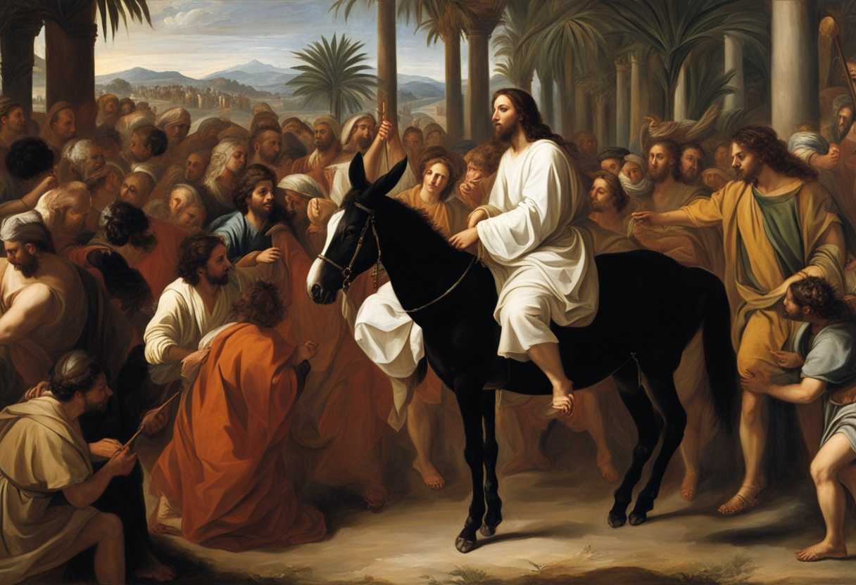 Jesus-rides-a-young-donkey-through-a-crowd-with-palm-branches-disciples-witnessing-with-mixed-emoti_dcsr