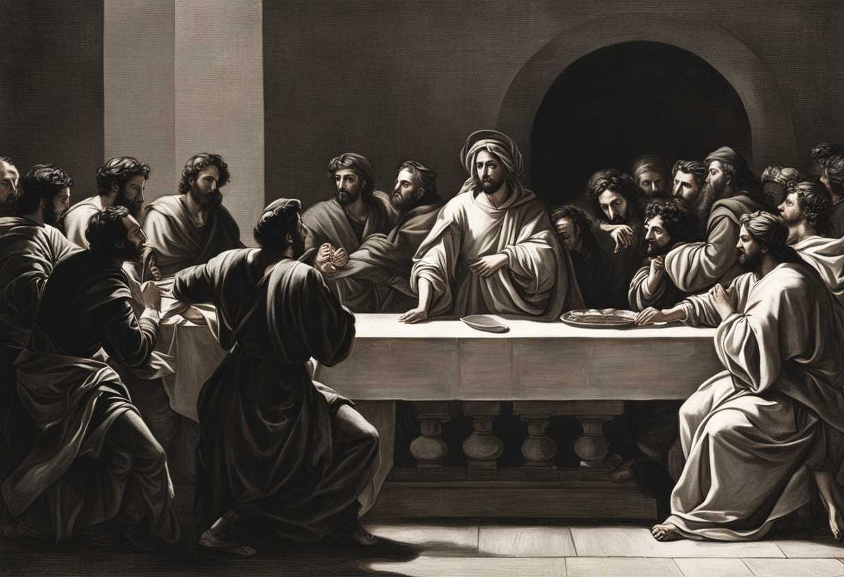 Judas-Iscariot-raises-hand-in-tense-scene-questioning-amidst-disciples-shadows-and-intrigue_gson