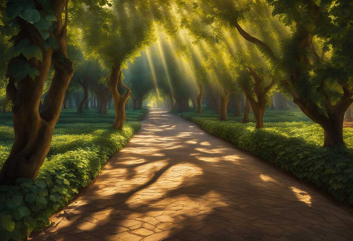 Sunlight-dances-through-lush-vines-casting-dappled-shadows-on-the-ground-symbolizing-vitality-and-_fpkf