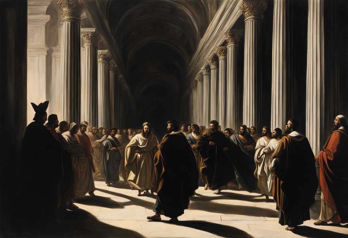 A-figure-walks-in-a-solemn-procession-towards-a-high-priest-surrounded-by-dramatic-shadows_atar