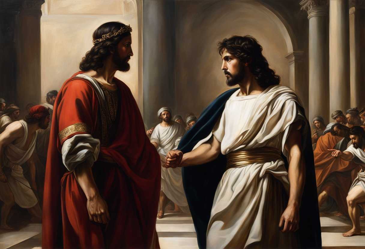 Intense-standoff-between-Jesus-and-Pilate-in-dimly-lit-room-captivating-tension-and-commanding-pres_hqfr