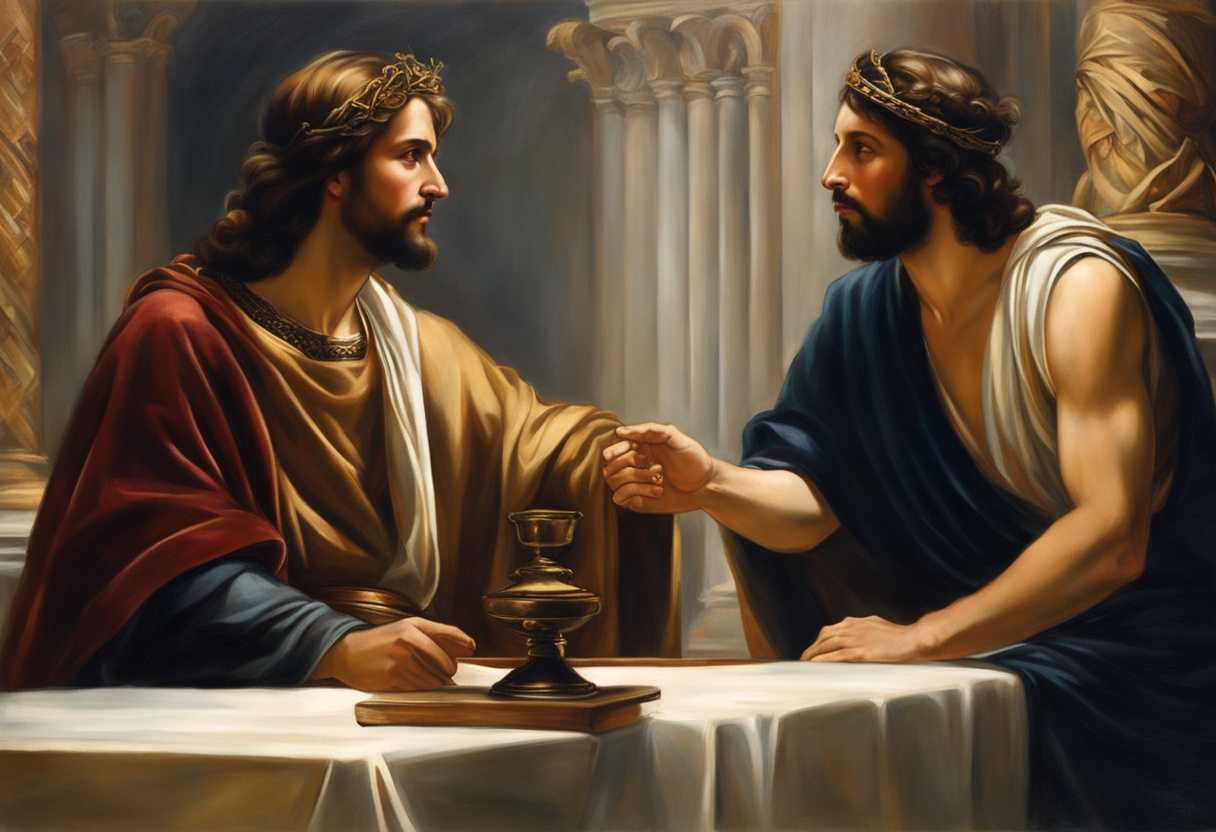 Serene-Jesus-and-Pilate-in-deep-conversation-bathed-in-soft-light-exuding-timeless-dignity_lpmh