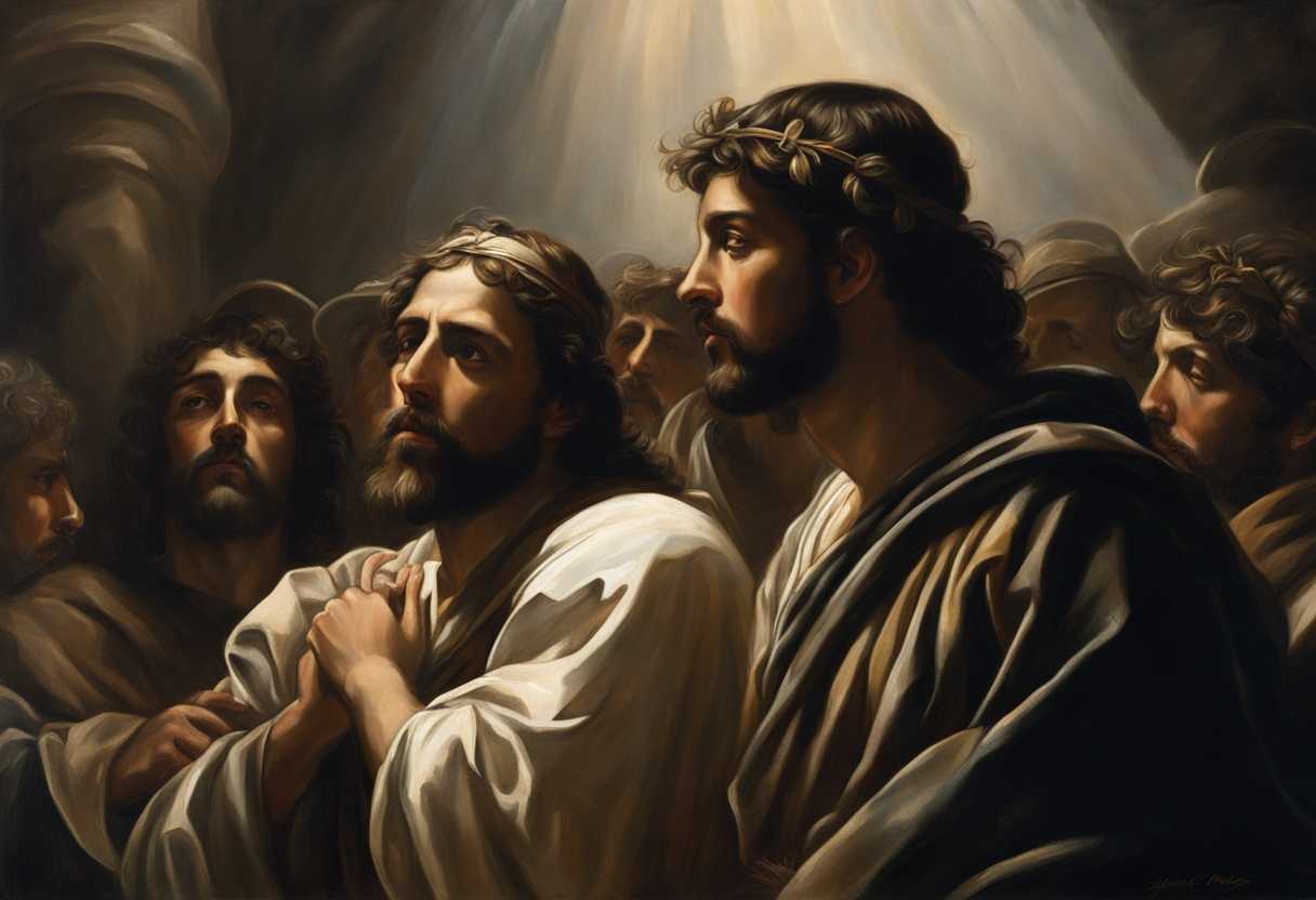 Soldiers-stand-in-reverence-before-Jesus-bathed-in-dramatic-light-embodying-duty-and-solemnity_eabk