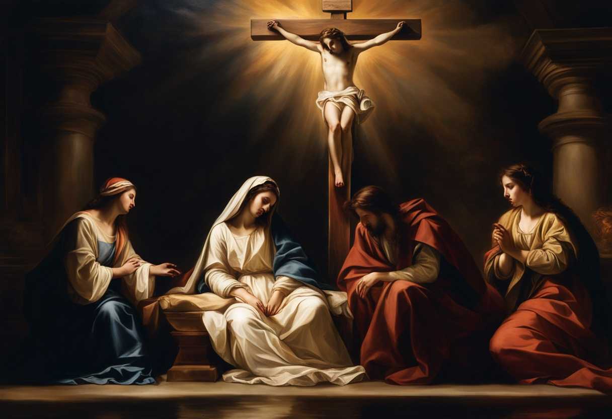 Emotional-religious-tableau-Jesus-on-cross-Mary-sister-Mary-Magdalene-in-sorrow-dramatic-lighti_uiiq