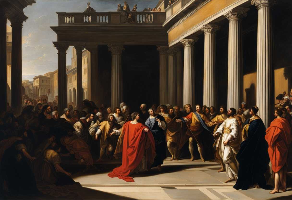 Governor-Pilate-stands-in-a-courtyard-casting-a-commanding-shadow-as-a-tense-crowd-watches_hfiu