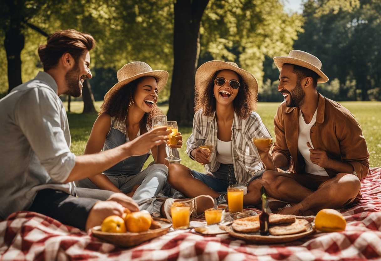 Friends-laughing-on-a-checkered-blanket-at-a-sunny-park-picnic-sharing-food-and-joy_ldyj