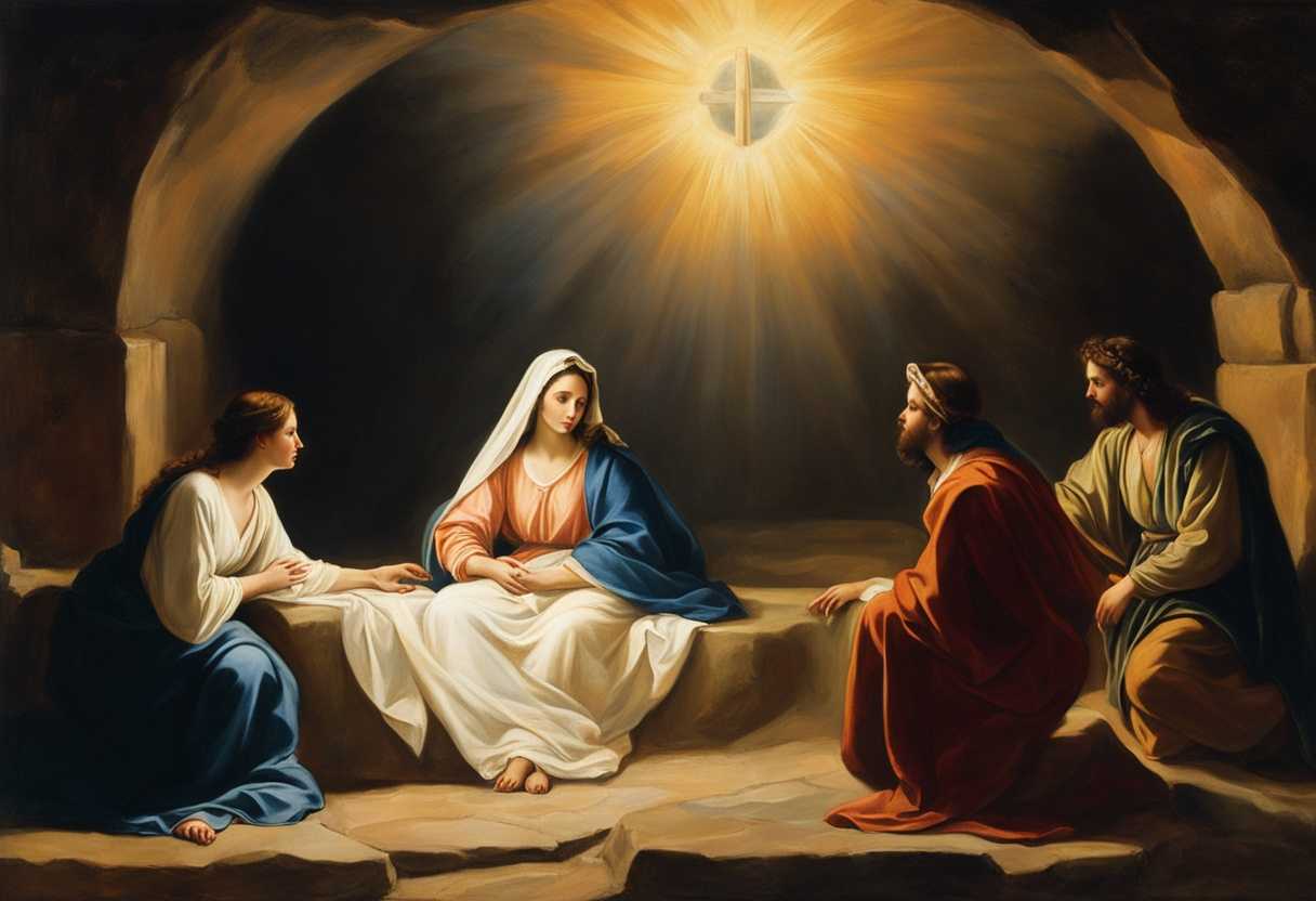 Mary-Peter-and-disciple-find-Jesus'-empty-tomb-at-dawn-faces-filled-with-awe-and-wonder_wofc