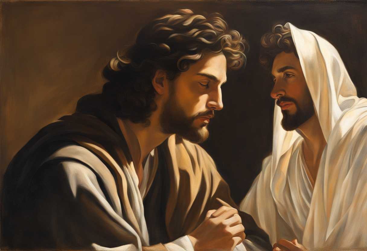 Peter-and-Jesus-share-a-profound-moment-in-warm-sunlight-deep-in-conversation_hfar