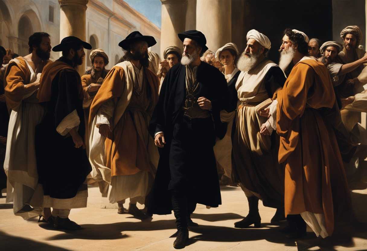 Jewish-leader-in-traditional-attire-leads-a-group-in-a-tense-anticipatory-moment-under-dappled-sunl_imyn