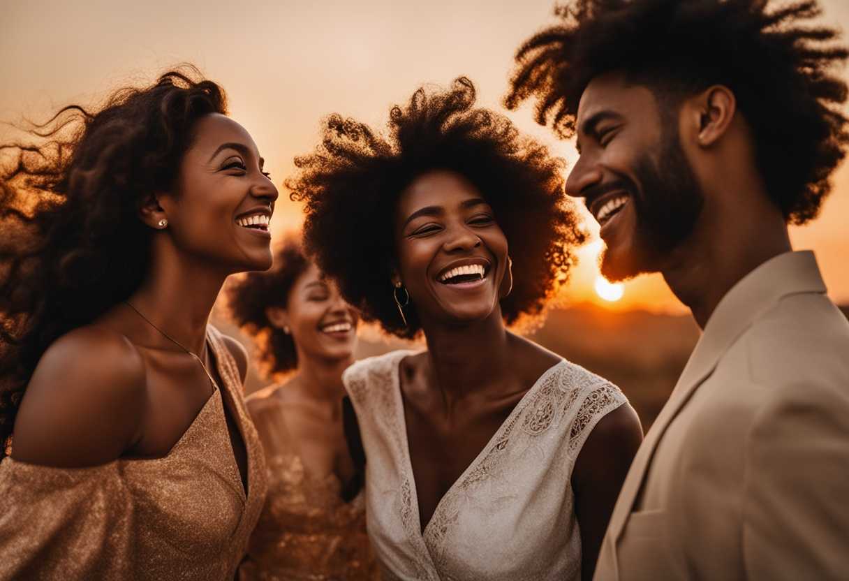 A-diverse-group-of-friends-laughing-together-in-the-soft-glow-of-sunset_difw