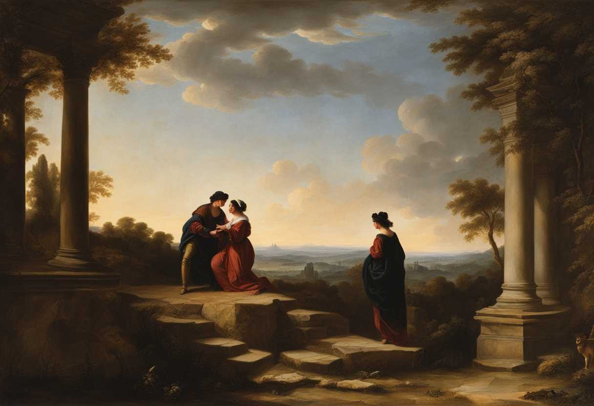A-woman-and-man-explore-an-ancient-well-at-dusk-uncovering-a-historical-secret_vdfu