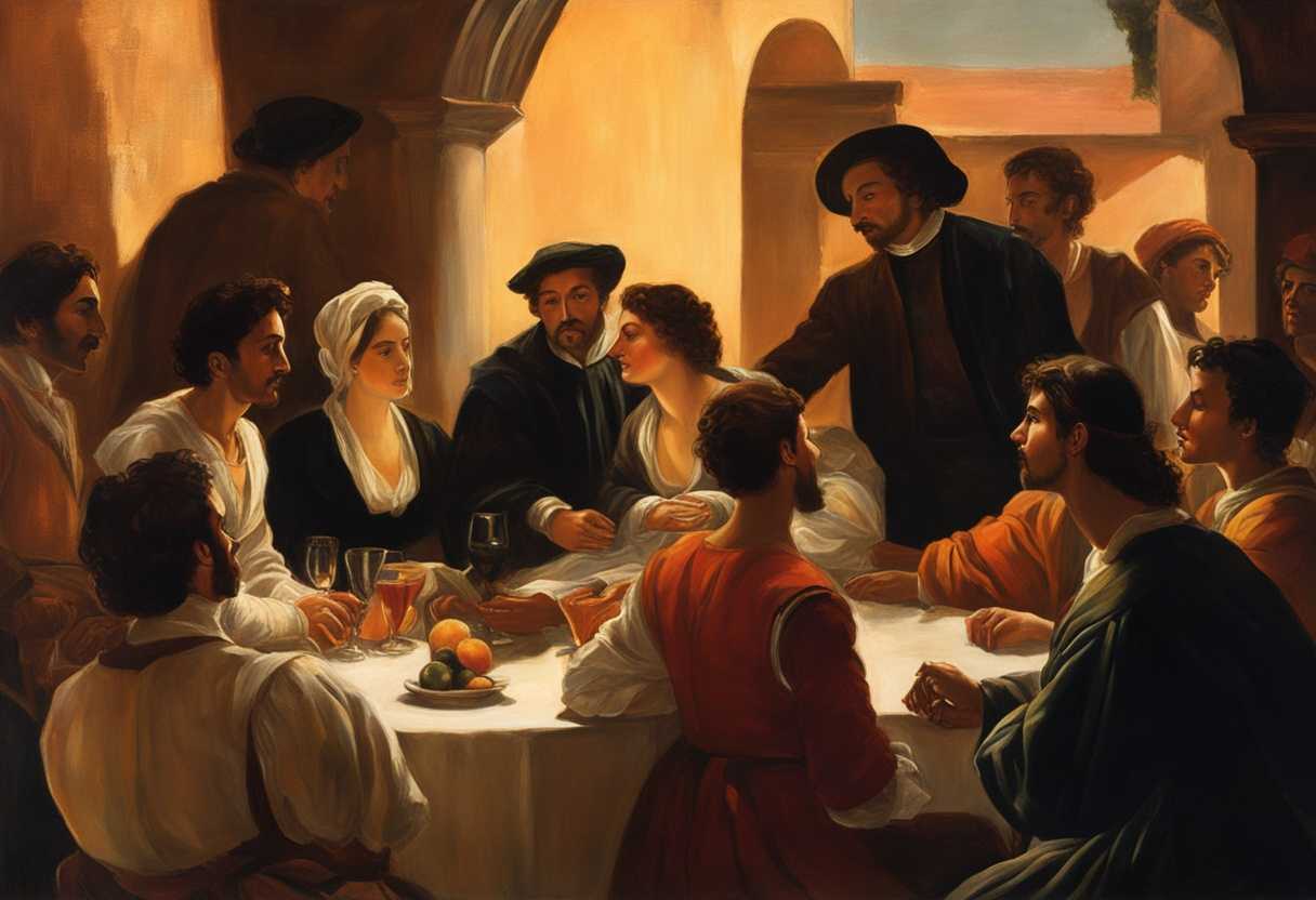 A-man-and-a-group-of-people-share-stories-under-the-warm-glow-of-a-setting-sun_zdgm