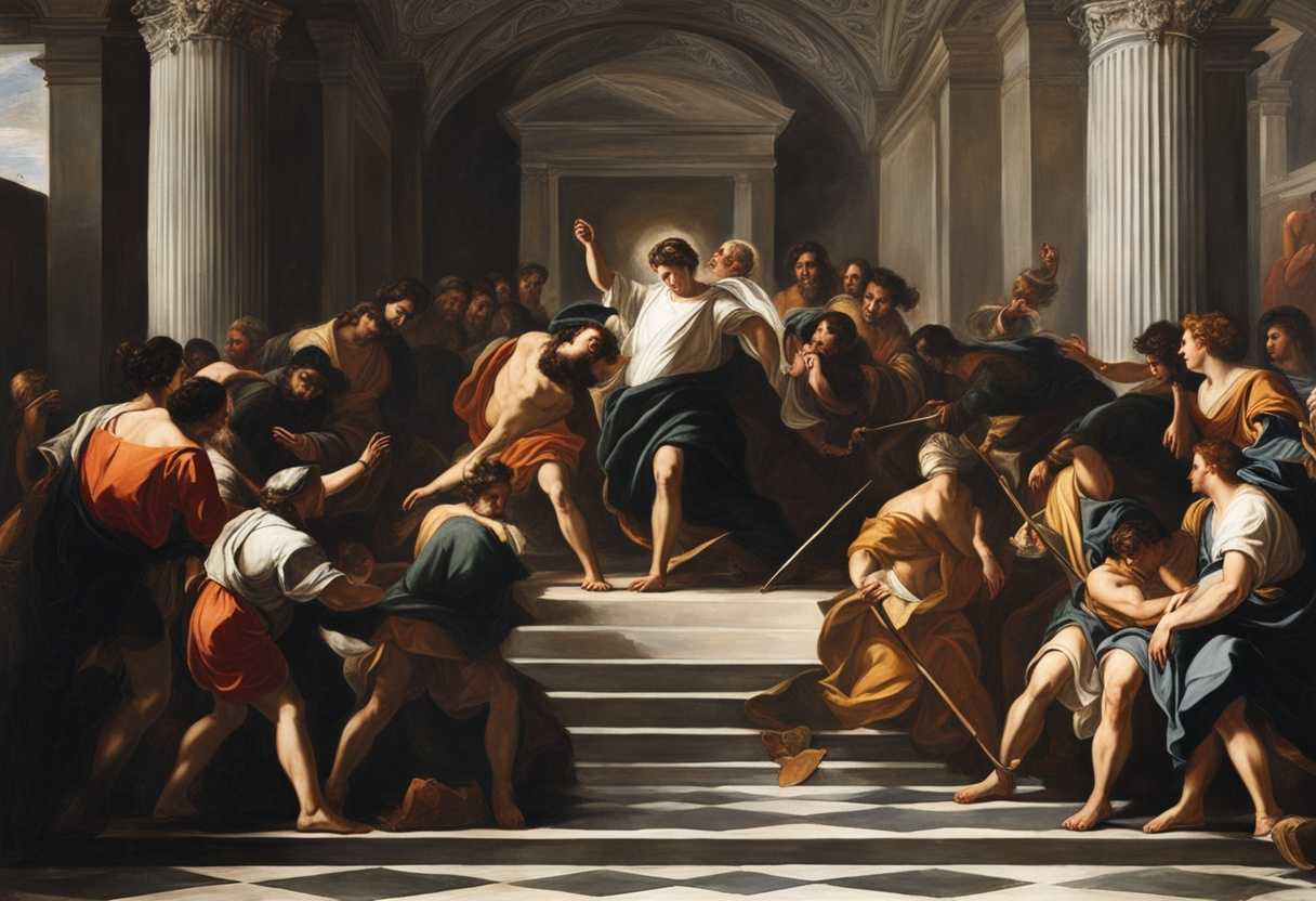 Dramatic-scene-Son-delivers-powerful-message-to-group-with-reverence-and-skepticism-in-semi-circle_umci