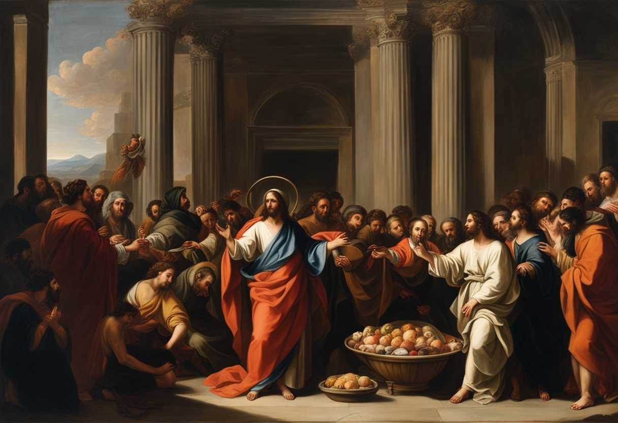 Jesus-miraculously-feeding-a-crowd-disciples-collecting-leftovers-recognition-of-Jesus-as-Prophet_lwac