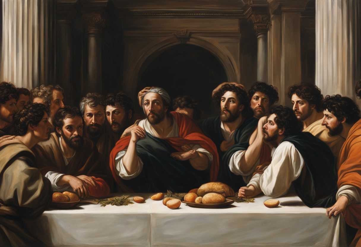 Philip-and-disciples-frantically-discuss-lack-of-bread-crowd-watches-in-disbelief-urgent-and-overw_upih