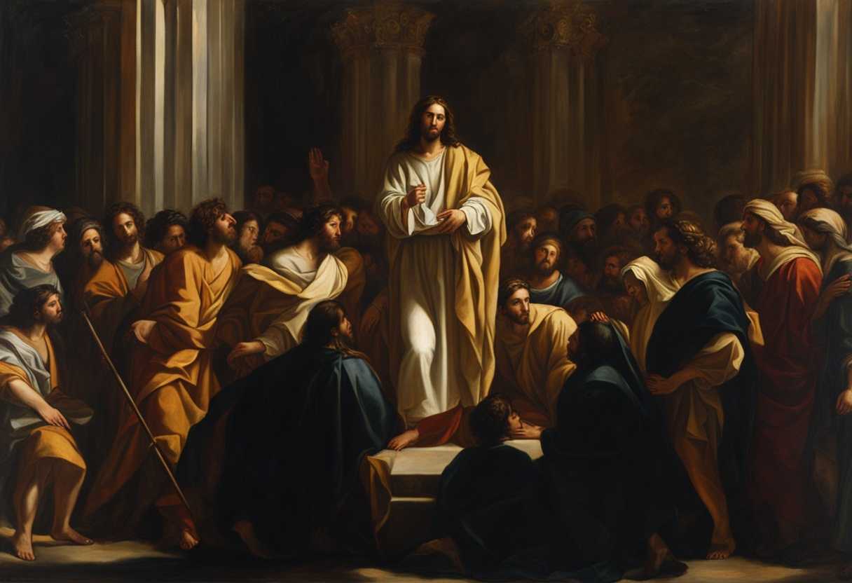 Dramatic-religious-painting-Jesus-stands-confidently-amidst-a-crowd-with-intense-expressions-of-di_titp