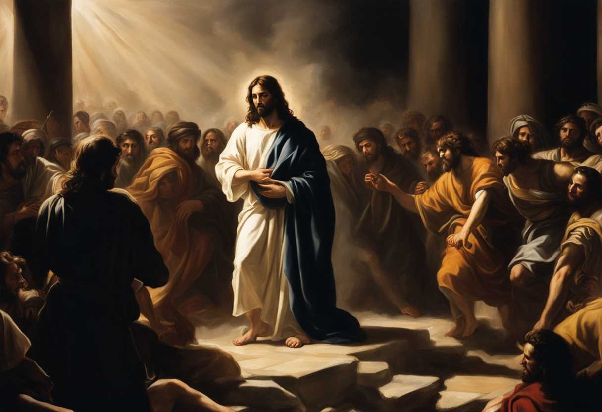 Jesus-stands-surrounded-by-an-angry-crowd-bathed-in-dramatic-lighting-and-shadows_chug