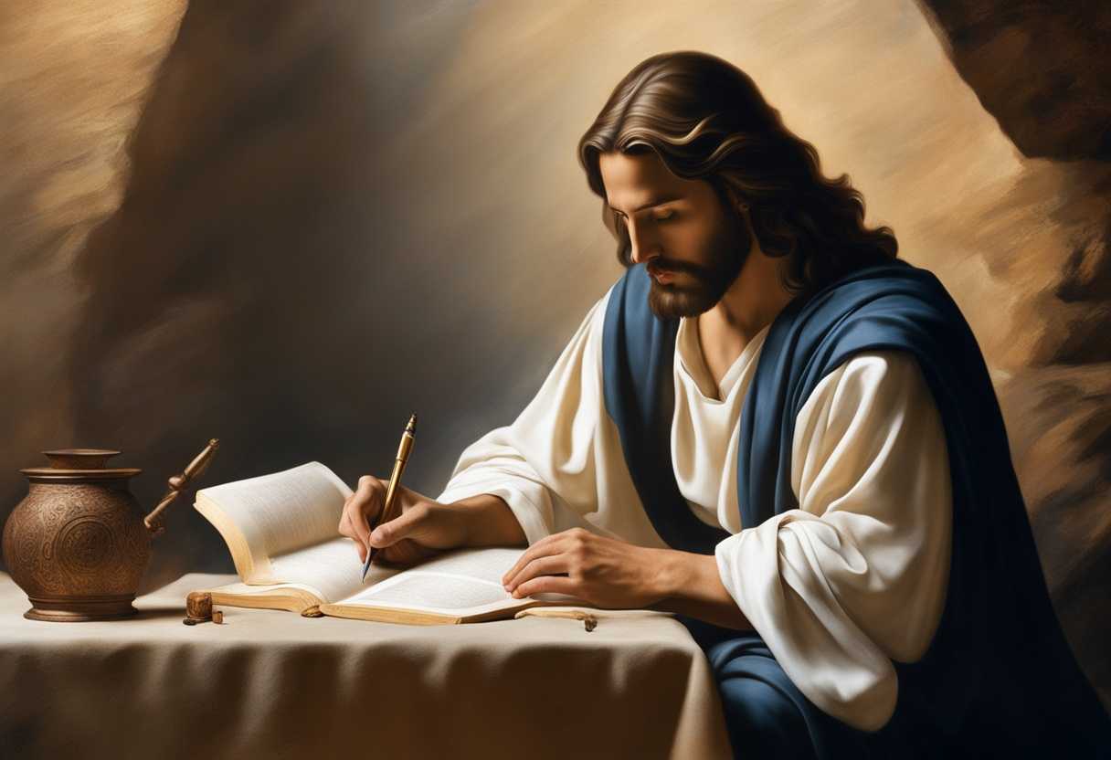 Jesus-silently-writes-in-the-sand-bathed-in-soft-light-exuding-a-timeless-spiritual-presence_oltc