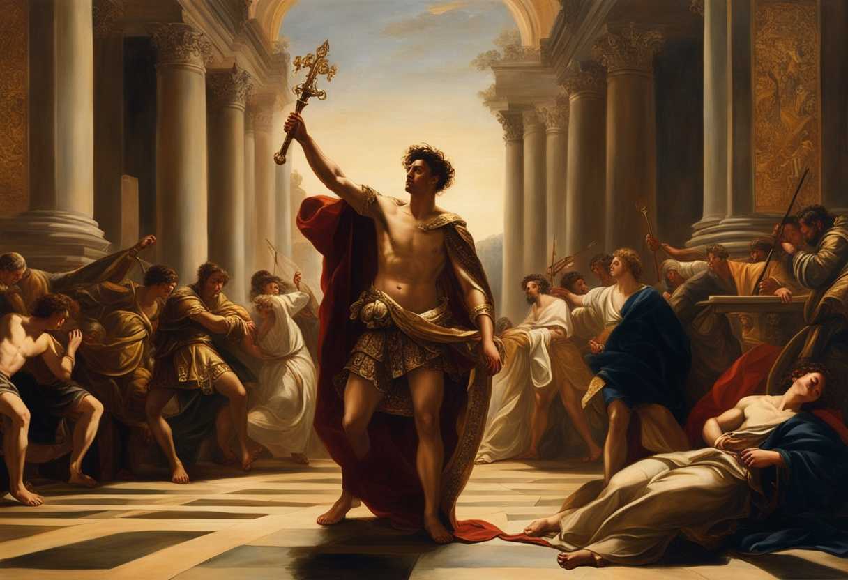 Joshua-stands-victorious-in-golden-light-defeated-kings-kneel-before-him-in-regal-attire_rwsv