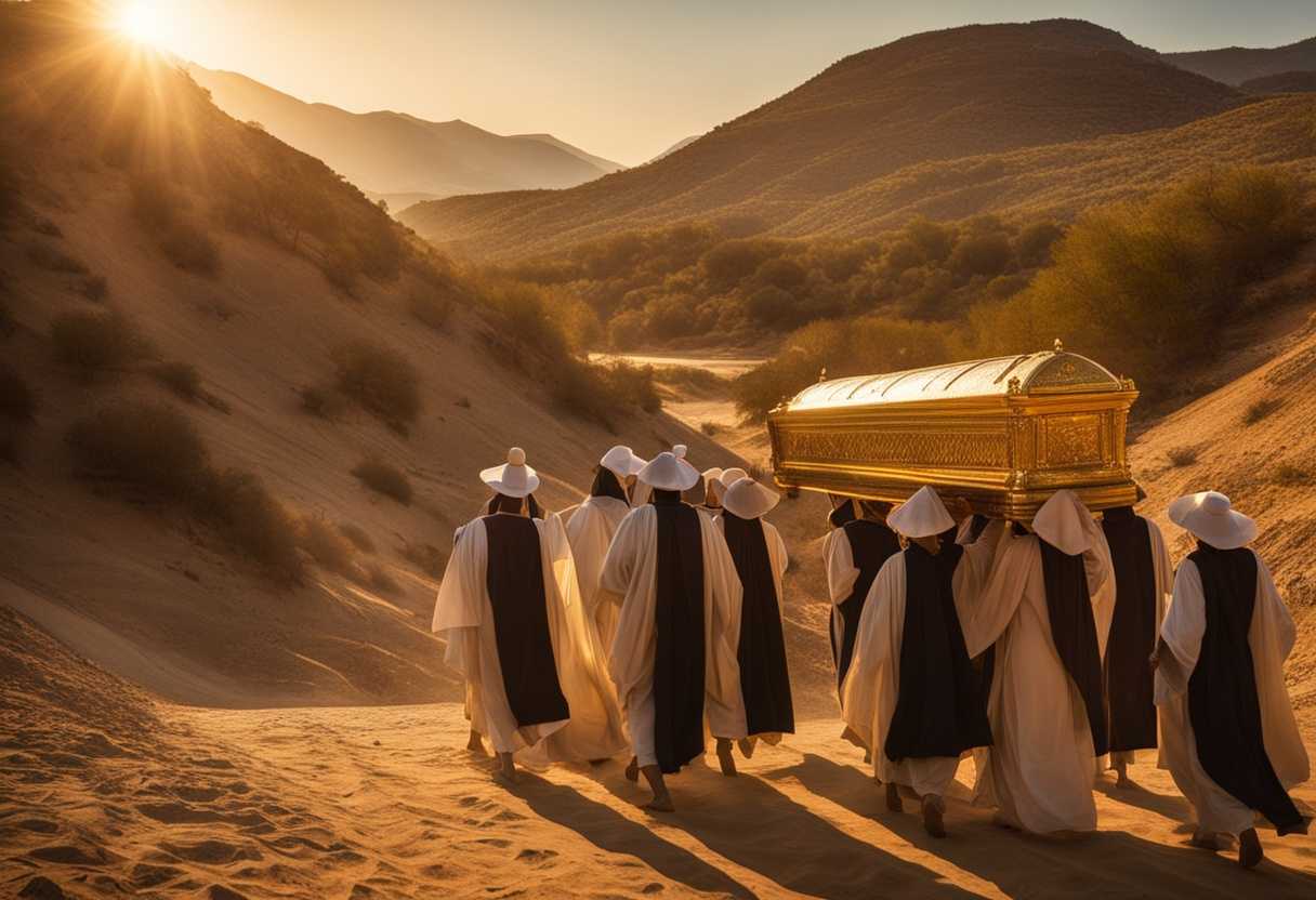 Israelites-and-priests-carry-Ark-of-Covenant-through-dry-riverbed-determined-and-solemn-under-gold_nbsb
