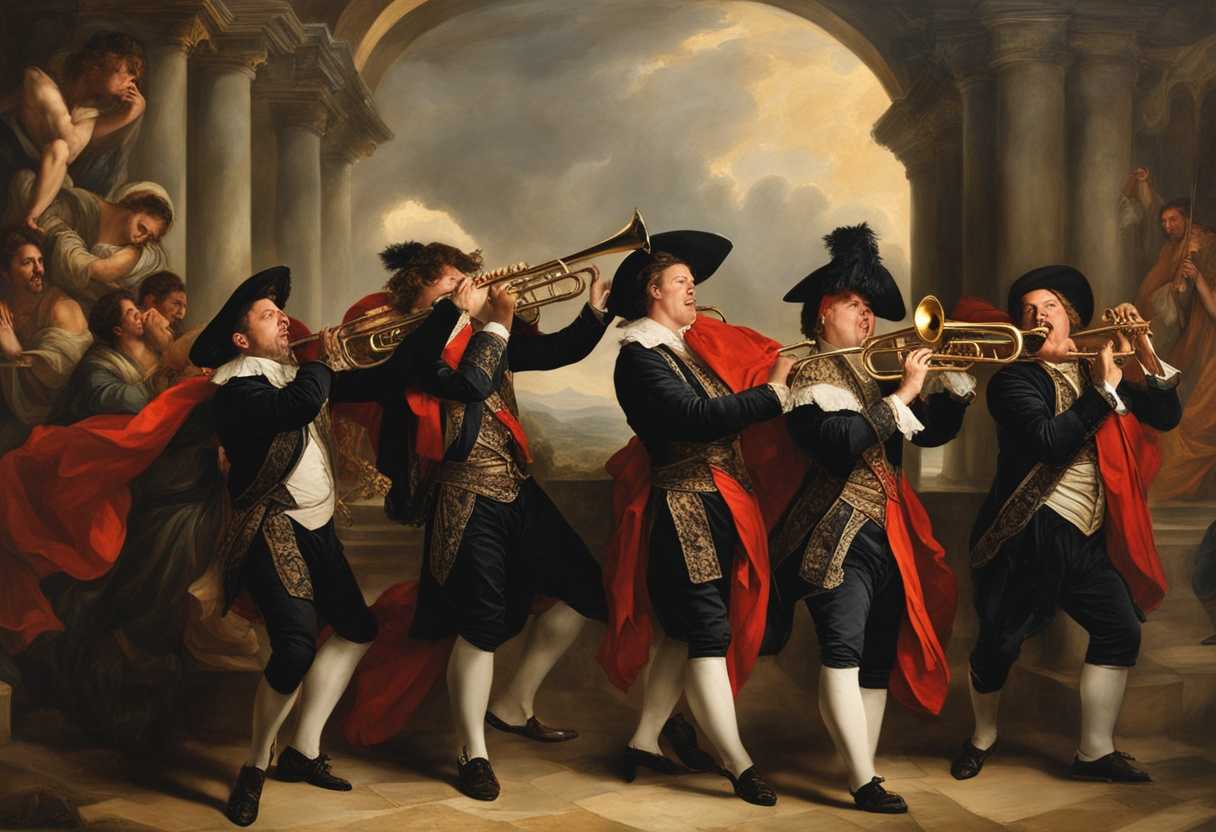 Triumphant-group-with-trumpets-victorious-over-fallen-wall-capturing-raw-emotion-and-energy_skkq