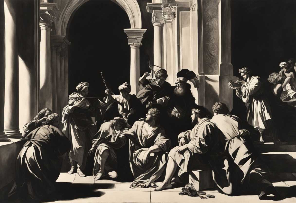 A-group-of-people-in-Israel-conflicted-and-regretful-surrounded-by-shadows-of-stolen-items_fwqd