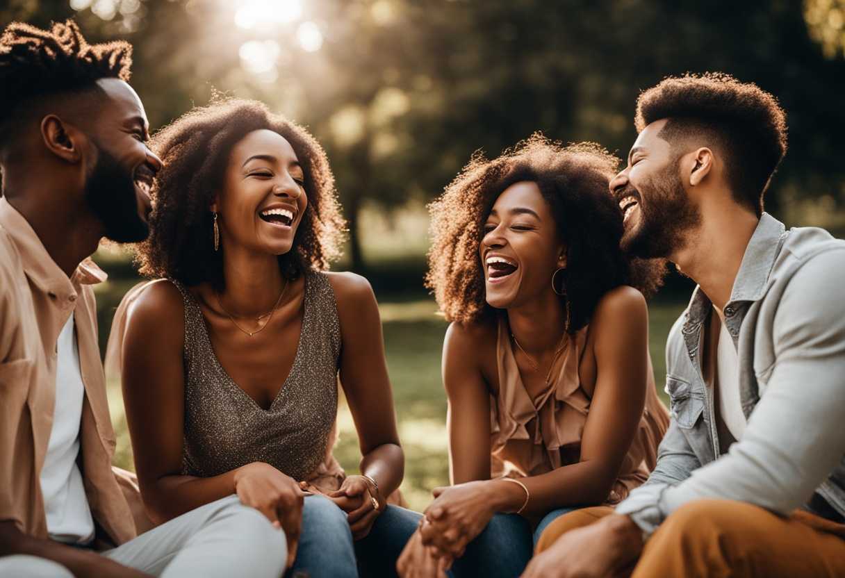 A-diverse-group-of-friends-laughing-together-in-a-sunlit-park-showcasing-genuine-connection_swge