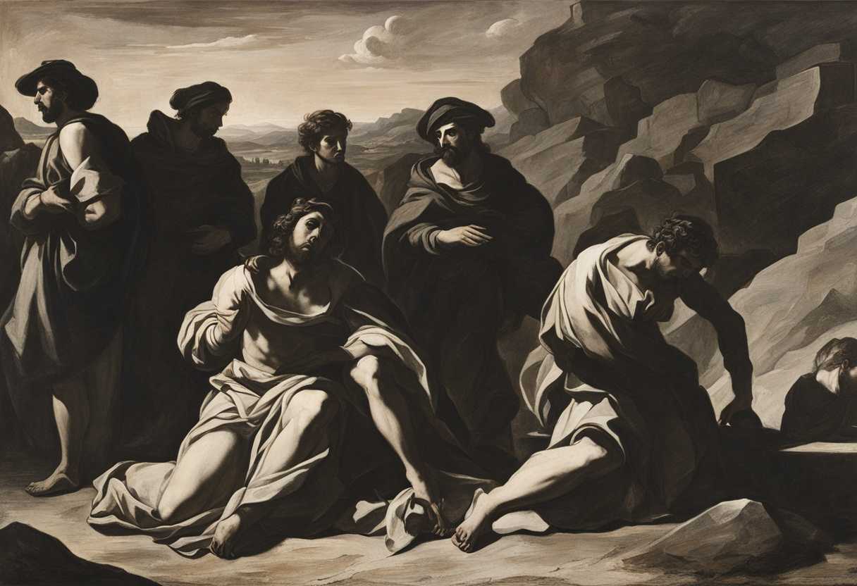 A-group-of-defeated-figures-stand-in-a-desolate-landscape-shadows-deepening-under-harsh-sunlight_somq
