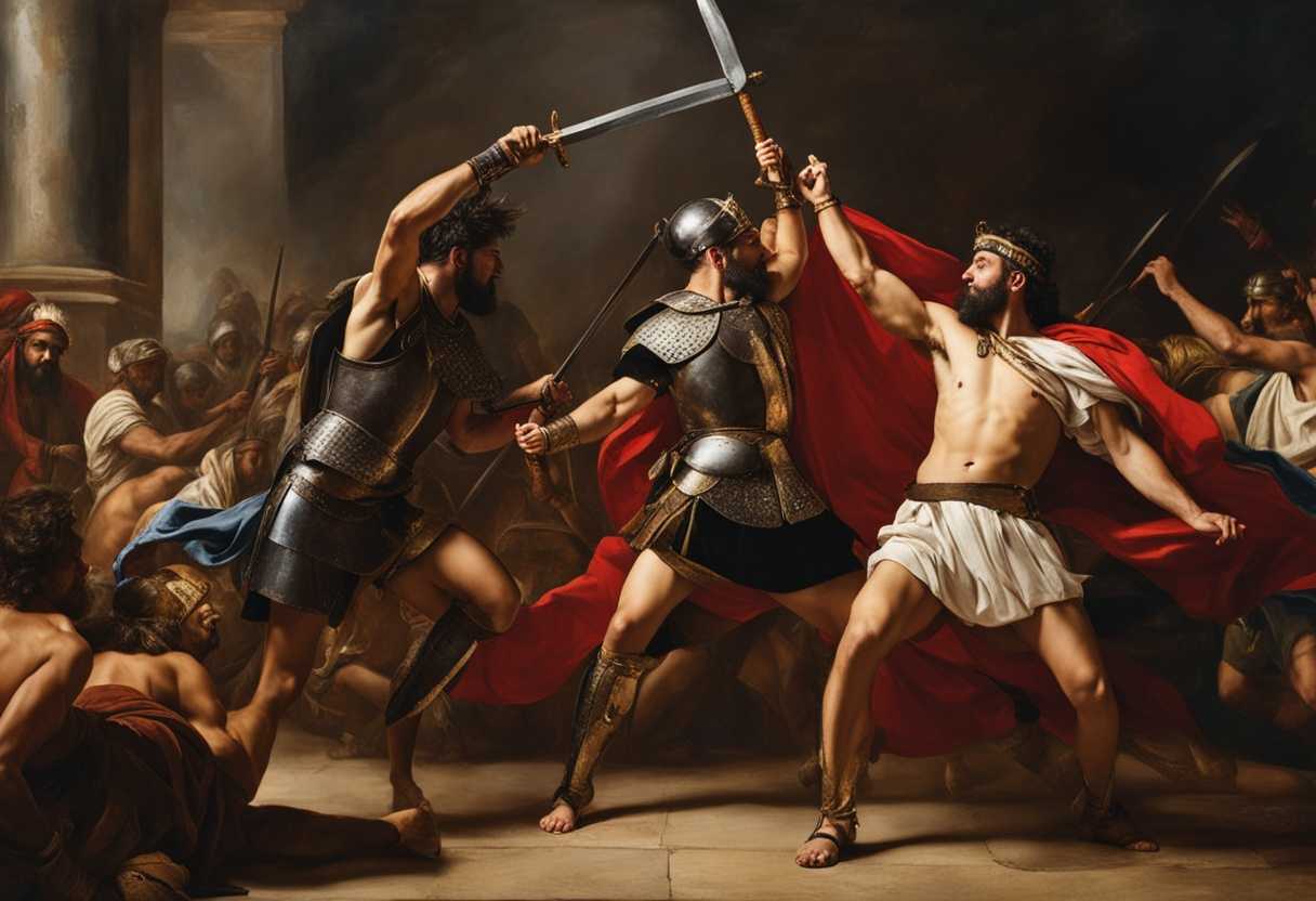 Mesopotamian-warrior-stands-victorious-over-defeated-king-in-dramatic-historical-reenactment-scene_mjbl