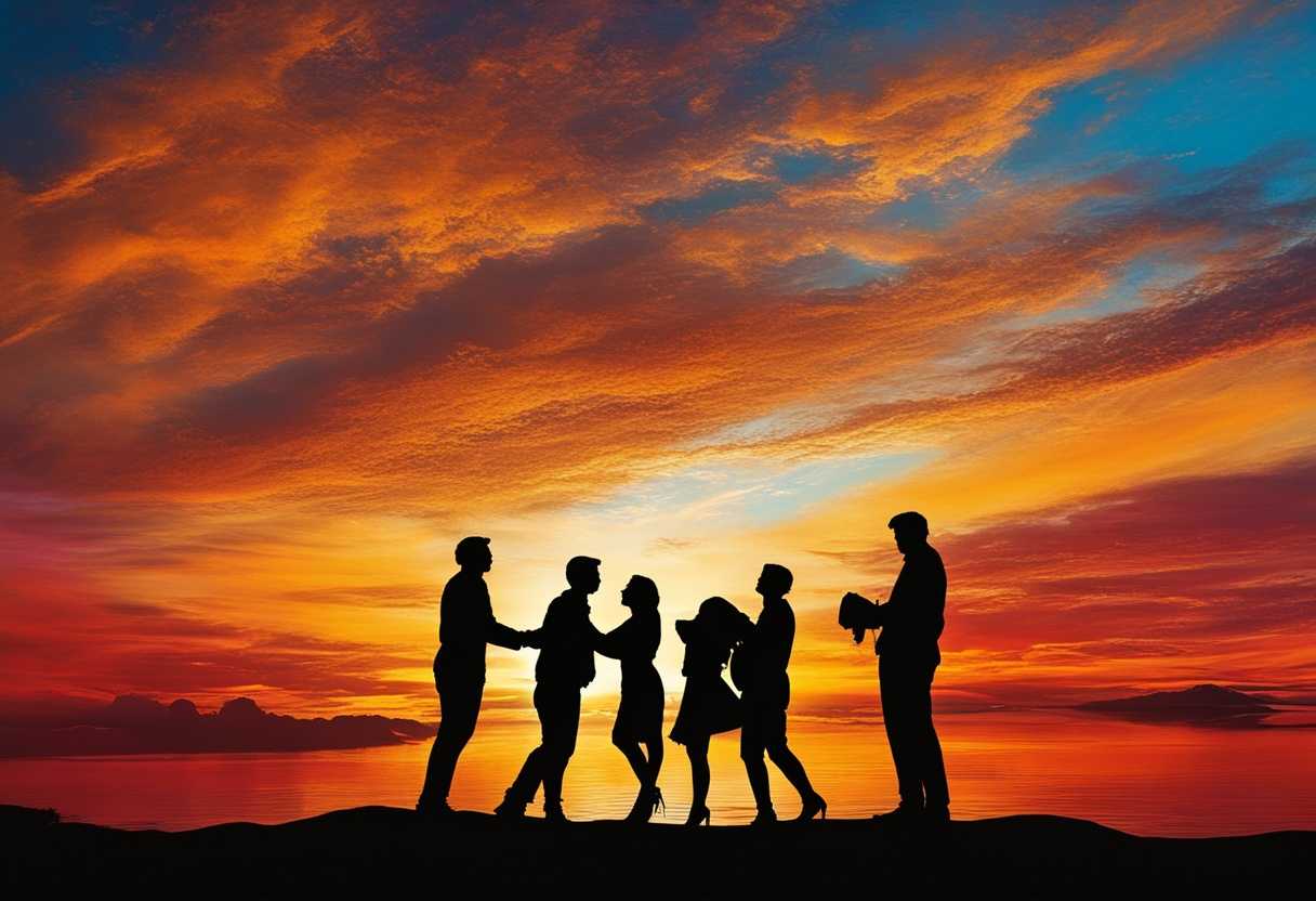 Friends-embrace-at-sunrise-silhouetted-against-vibrant-colors-faces-aglow-with-joy-and-unity_uuxb