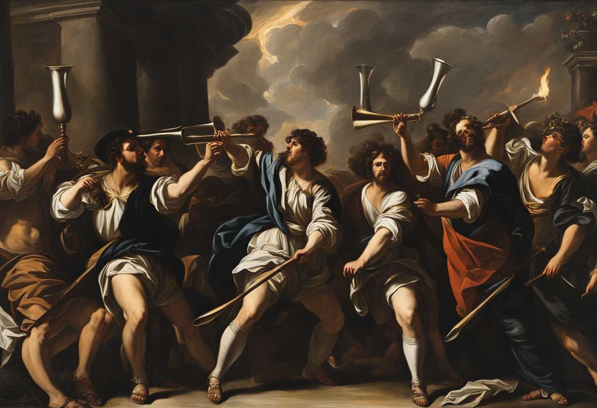 Dramatic-scene-Three-groups-with-torches-and-trumpets-break-jars-united-in-purpose_etnl