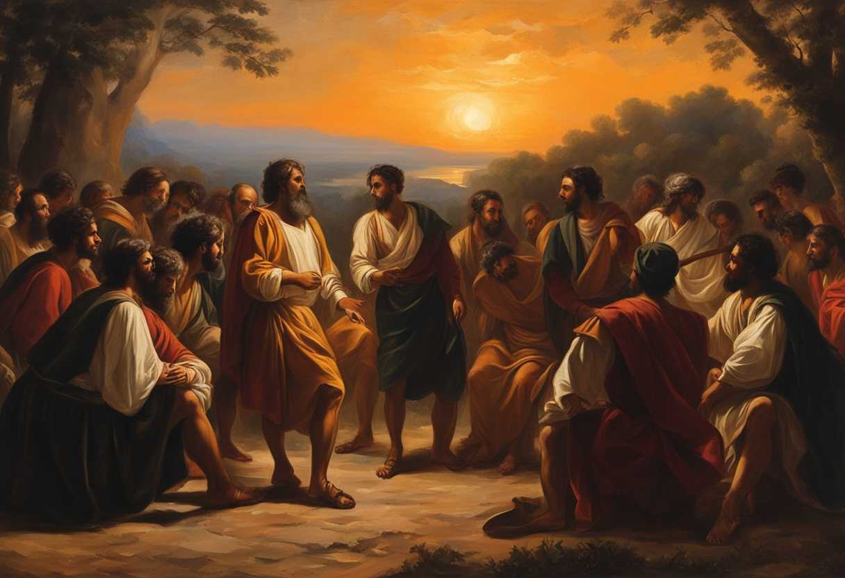 Gideon-and-Israelite-men-gather-in-a-circle-at-sunset-embodying-leadership-unity-and-bravery_oliy