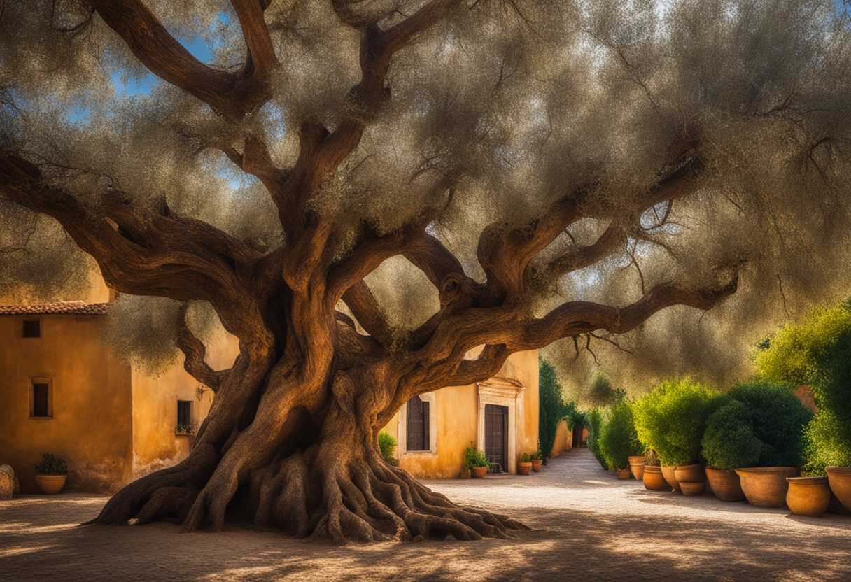 Ancient-olive-tree-stands-tall-bathed-in-sunlight-surrounded-by-lush-greenery_fwnz