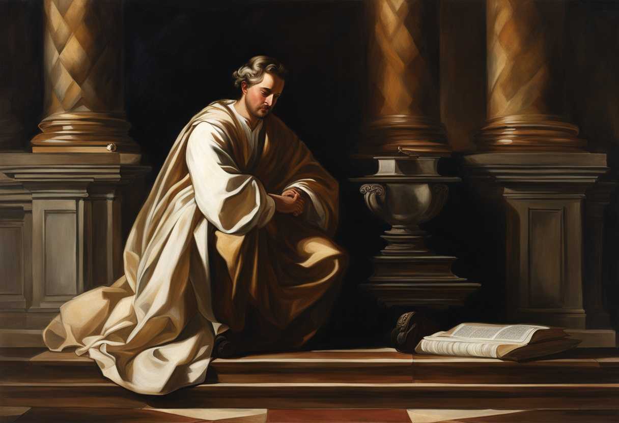 A-lord-kneels-before-a-speaker-bathed-in-soft-light-exuding-serenity-faith-and-trust_nqsu