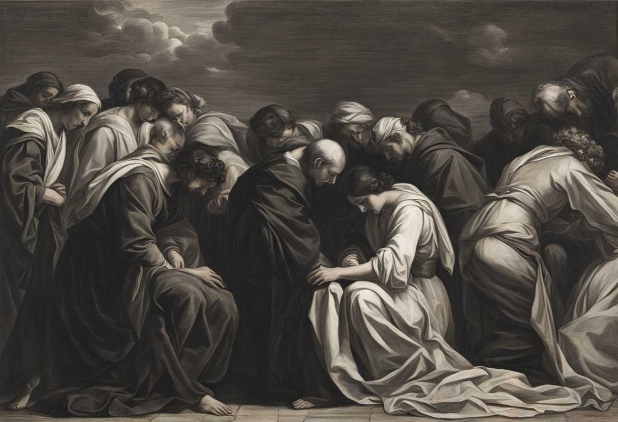 A-somber-gathering-of-mourners-heads-bowed-in-grief-conveying-deep-sorrow-and-despair_dpbh