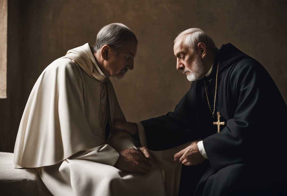 Priest-solemnly-inspects-leprosy-patient-in-stark-natural-lit-setting-evoking-vulnerability-and-se_eayq